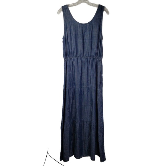 Talbots Blue Denim Tiered Jumper Maxi Dress Sleeveless Blue 6 Modest New - Picture 3 of 9